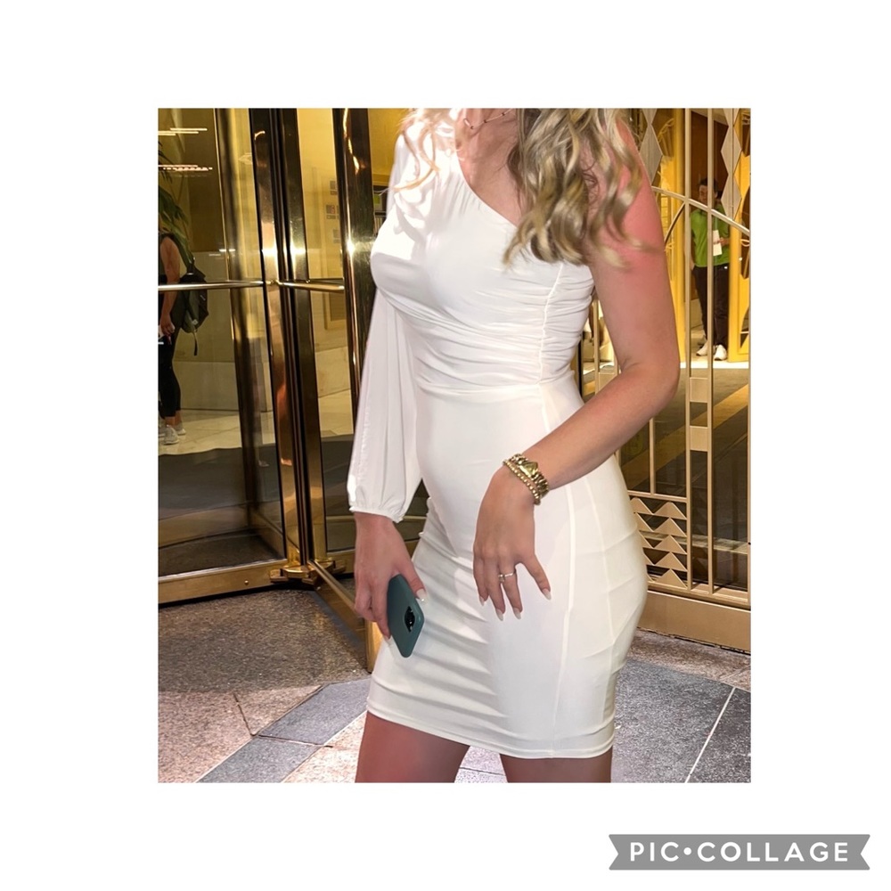 WORN ONLY ONCE- One Shoulder White Dress, Perfect for Bride Bachelorette